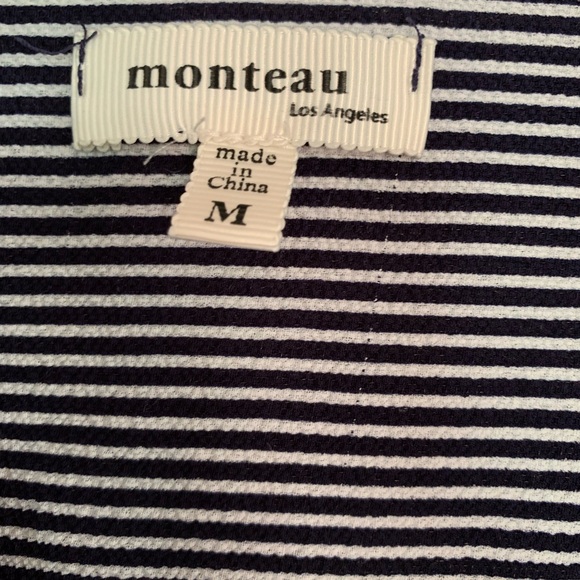Monteau navy and white striped wrap-style belted dress, size M - Picture 2 of 4